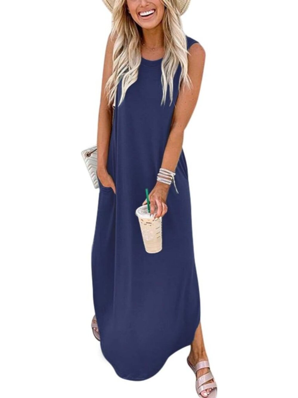 Effortless Blue Sundress - Women's Maxi Dress for Parties, Beach & Daily Wear